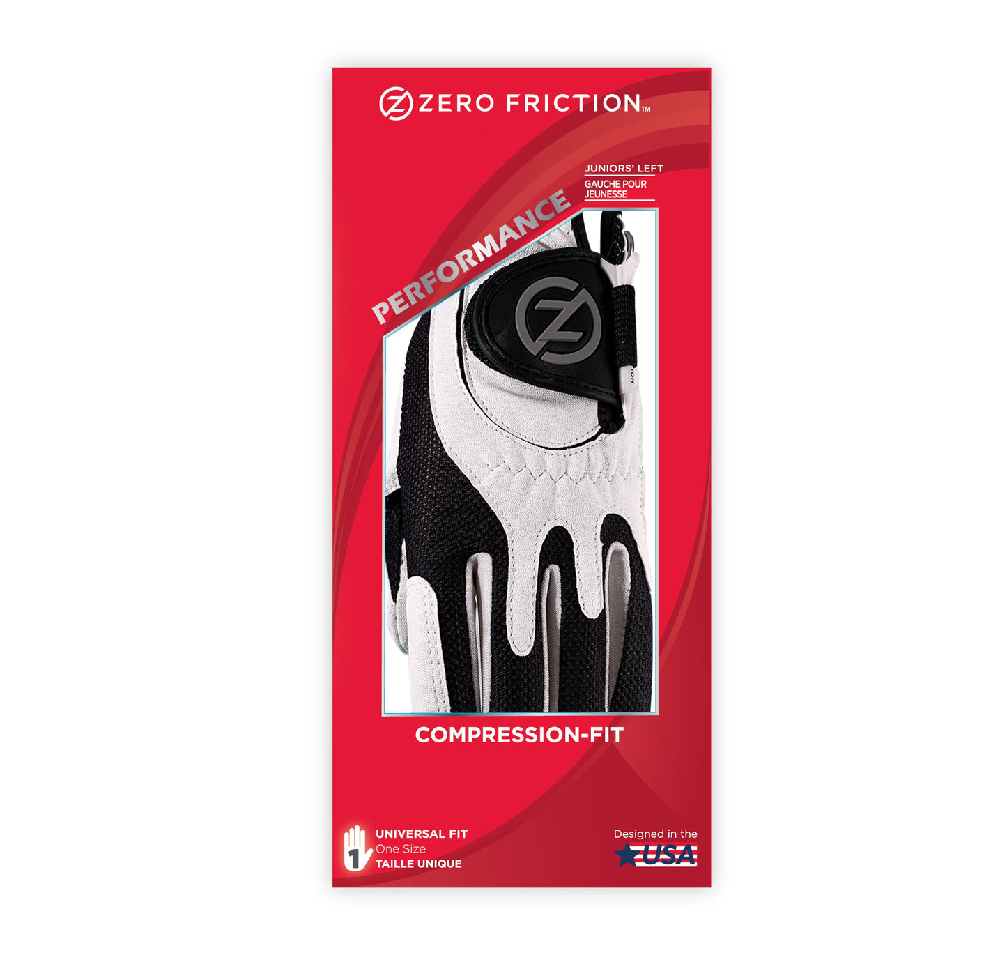 Zero Friction Junior Performance Synthetic Golf Glove, Universal-Fit, White, Left Hand