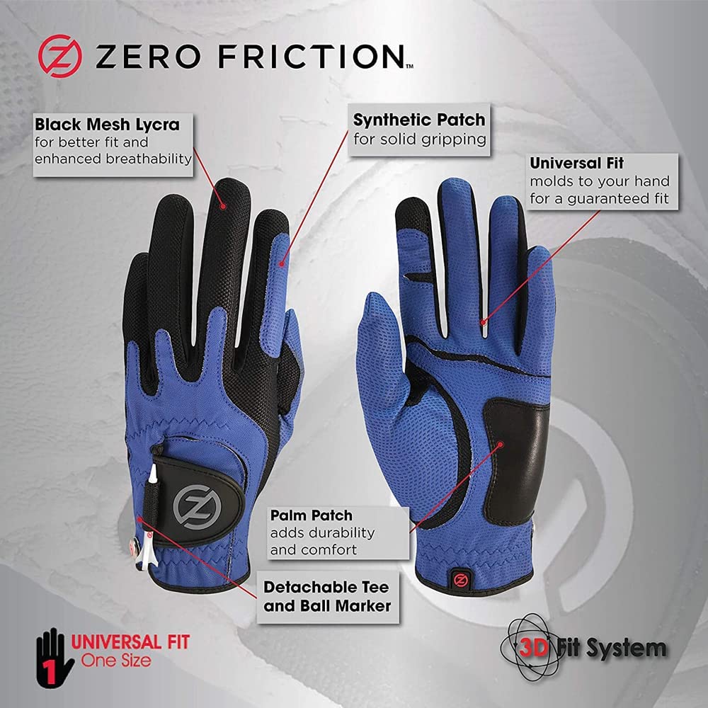 Zero Friction Men's Golf Glove, One Size, Blue, Left Hand